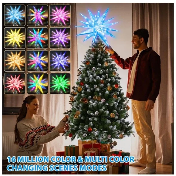 Monrovian Star Tree Topper Star Music Synch Change Colors App Controlled Timer - Picture 3 of 7